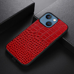 Coque en cuir véritable anti-rayures, texture crocodile rouge pour votre iPhone 13 mini 5.4 pouces