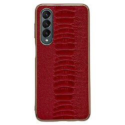 Coque en TPU + cuir véritable électroplaqué, antichoc, texture crocodile pour votre Samsung Galaxy Z Fold4 5G - rouge