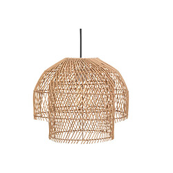 Pegane Suspension luminaire en métal noir et rotin coloris naturel - Diamètre 38 x hauteur 30 cm