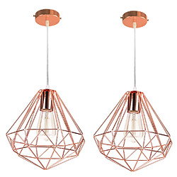 Stoex Plafonnier Antique en Diamant 26CM Suspension Luminaire Moderne Lustre Vintage E27 Pour Loft, Bureau, Intérieur Or Rose