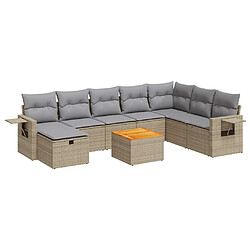 vidaXL Salon de jardin avec coussins 9 pcs beige résine tressée