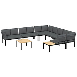 vidaXL Salon de jardin 7 pcs avec coussins noir aluminium