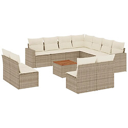 Maison Chic Salon de jardin avec coussins 12 pcs, Ensemble Tables et chaises de jardin, beige résine tressée -GKD147975