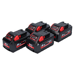 Milwaukee M18 HB8 Batterie Set 4x 18 V 8,0 Ah / 8000 mAh Li-Ion High Output ( 4x 4932471070 ) avec indicateur de charge