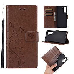 Etui en PU impression de fleurs de papillon avec support marron pour votre Samsung Galaxy S21/S30