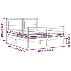 Vidaxl Cadre de lit avec tête de lit 160x200 cm bois massif pas cher