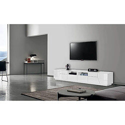 Alter Meuble TV de salon, Made in Italy, meuble TV avec 4 portes géométriques et 2 tiroirs, Cm 260x43h46, Blanc brillant