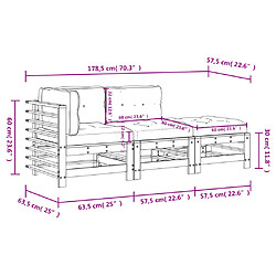 vidaXL Salon de jardin 3 pcs avec coussins bois massif pas cher