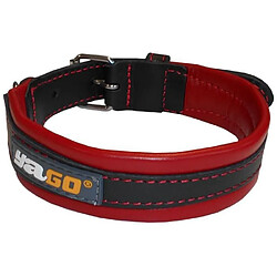 YAGO Collier en Cuir Noir et Rouge Souple et Reglable pour moyen chien, taille M 34-43 cm