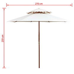 vidaXL Parasol à deux étages avec poteau en bois blanc crème pas cher