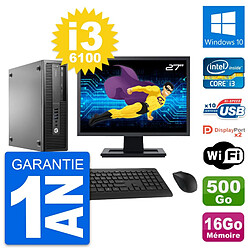 PC HP 800 G2 SFF Ecran 27" Intel i3-6100 RAM 16Go Disque 500Go Windows 10 Wifi - Occasion