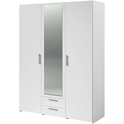 PARISOT Armoire VARIA - Décor blanc - 3 portes + 2 tiroirs + miroir - L 150 x H 200 x 51 cm