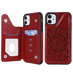 Coque en TPU + PU Empreinte Fleur Antichoc avec béquille rouge pour votre Apple iPhone 11 6.1 pouces