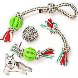 Jouet de corde pour chien, 5 pièces, jouet interactif pour chien, corde à mâcher avec balle indestructible, corde à tirer pour les chiens de grande et moyenne taille, jouet à mâcher agressif.