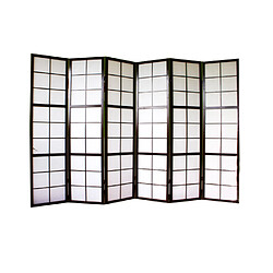 Pegane Paravent japonais Shoji en bois noir de 6 pans