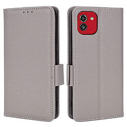 Etui en PU texture litchi, fermoir aimanté, antichoc avec support gris pour votre Samsung Galaxy A03 (164.2 x 75.9 x 9.1mm)