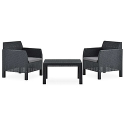 vidaXL Salon de jardin 3 pcs avec coussins PP Rotin Anthracite