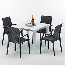 Avis Table Carrée Blanche 90x90cm Avec 4 Chaises Colorées Grand Soleil Set Extérieur Bar Café ARM Bistrot Love, Couleur: Noir