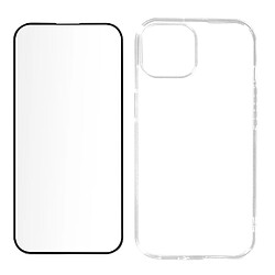 Avizar Coque pour iPhone 15 Silicone Gel et Verre Trempé 9H Bord Biseauté Noir