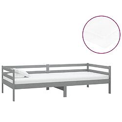 vidaXL Lit de repos avec matelas 90x200 cm Gris Bois de pin massif