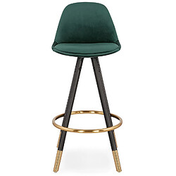 Avis Alterego Tabouret snack mi-hauteur design 'CHICAGO MINI' en velours vert et 4 pieds en bois noir