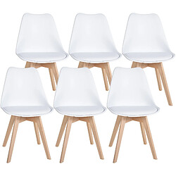 Decoshop26 Lot de 6 chaises de salle à manger cuisine en plastique et PVC blanc châssis en bois 10_0003220