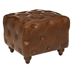 Pegane Pouf en cuir et bois coloris marron - Longueur 48 x Profondeur 44 x Hauteur 41 cm