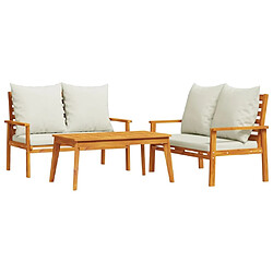 Maison Chic Ensemble de 3 Tables et chaises d'extérieur avec coussins,Salon de jardin, Ensemble Tables et chaises d'extérieur bois massif d'acacia -GKD244962