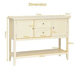 Helloshop26 Console buffet en bois avec 2 tiroirs et 2 placards table basse avec étagère pour salon couloir et bureau coloris beige 20_0008355 pas cher