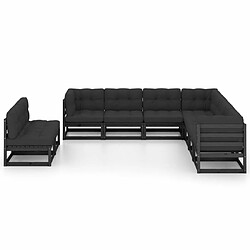 Maison Chic Salon de jardin 9 pcs + coussins - Mobilier/Meubles de jardin - Table et chaises d'extérieur Noir Bois de pin massif -MN62297