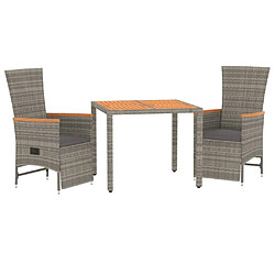 Avis Salle à manger de jardin 3 pcs,Table et chaise à dîner avec coussins Gris -MN20294