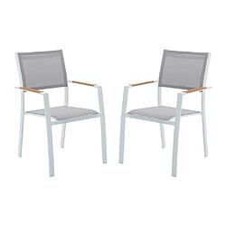 Vente-Unique Lot de 2 fauteuils de jardin empilables en aluminimum et textilène - Gris clair et blanc - MACILA de MYLIA