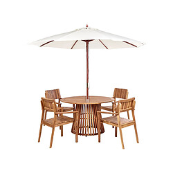 Beliani Table avec chaises et parasol AGELLO Bois Bois clair