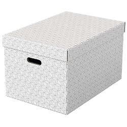 Esselte Pack de 3 Grandes Boîtes de Rangement avec Couvercles 355x305x510mm - Carton 100% Recyclé et Recyclable - Poignées Intégrées - Design Blanc avec Dessin