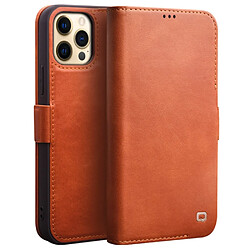 Etui en cuir véritable QIALINO fermoir magnétique marron pour votre iPhone 12 Pro Max 6.7 pouces