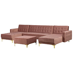 Acheter Beliani Canapé en U avec pouf ottoman ABERDEEN Rose Velours Symétrique