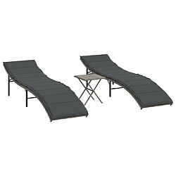 vidaXL Chaises longues lot de 2 avec table gris résine tressée