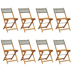 vidaXL Chaises de jardin pliantes lot de 8 gris poly rotin bois massif