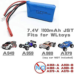 Batteries Lipo Rechargeables 7.4V 1100mAh 2 Pièces | Compatible avec Wltoys A949 A959 A969 A979 V912 | Pour drone RC et voiture RC