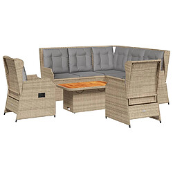 vidaXL Salon de jardin avec coussins 6 pcs beige résine tressée