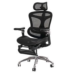 Decoshop26 Fauteuil de bureau pivotant support lombaire ergonomique avec repose-pieds rabattable et accoudoirs réglables maille noir 04_0006233