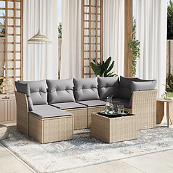 Maison Chic Ensemble à manger d'extérieur 7 pcs avec coussins,Salon de jardin,Mobilier de jardin mélange beige résine tressée -GKD833992