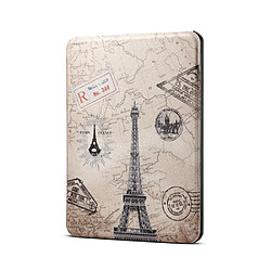 Etui en PU motif imprimé auto réveil et veille tour eiffel pour votre Amazon All-New Kindle (2019)