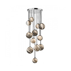 Luminaire Center Suspension Mikara Chrome poli,verre à effet de marbre 12 ampoules 150cm