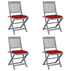 vidaXL Chaises pliables d'extérieur lot de 4 et coussins Bois d'acacia