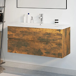 vidaXL Meuble lavabo avec bassin intégré Chêne fumé Bois d'ingénierie