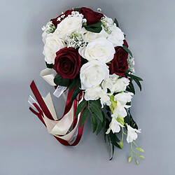 Mariage Main Bouquet De Mariée Tenant Des Fleurs Artificielles Blanc + Vin Rouge pas cher