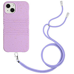 Coque en TPU + paille de blé entièrement biodégradable avec sangle pour votre iPhone 14 Plus - violet