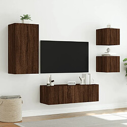 Avis vidaXL Meuble TV muraux 4 pcs avec lumières LED chêne marron