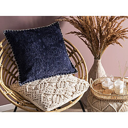 Beliani Coussin MELUR Soie artificielle 45 x 45 cm Unicolore Gaufré Bleu foncé